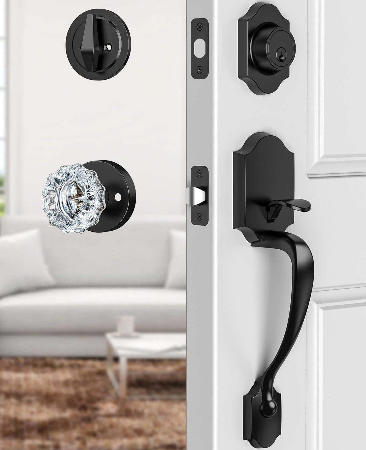 Calzibeno crystal knob front door close-up with durable base