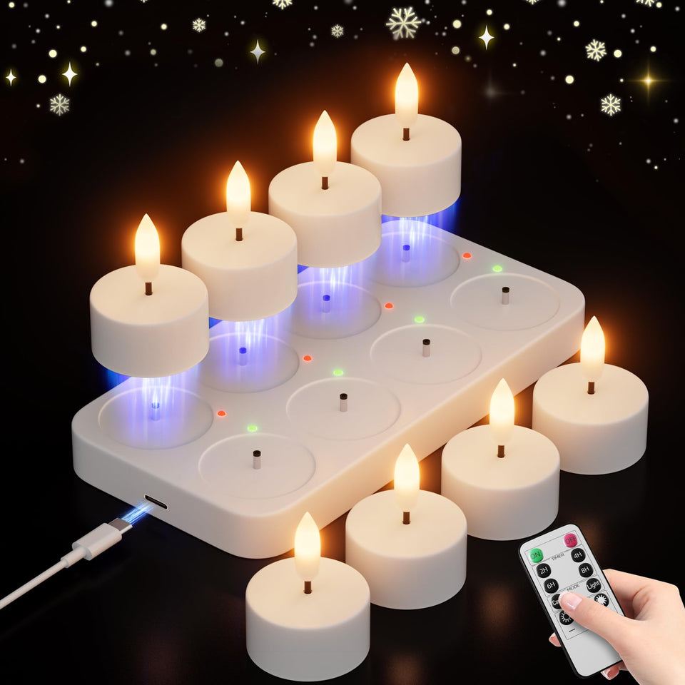 CAMCLIM rechargeable tealight charging station with indicators for quick use