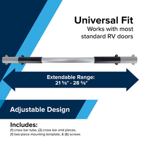 Camco RV screen-door protection cross-bar includes hardware for quick installation.