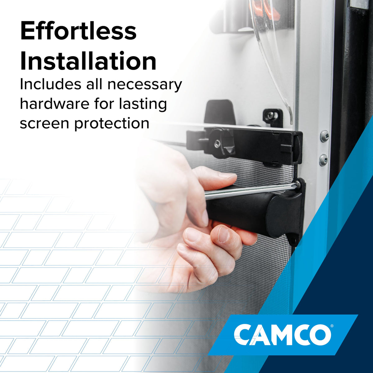 Camco cross-bar helps with easier entry and reduces door wear.