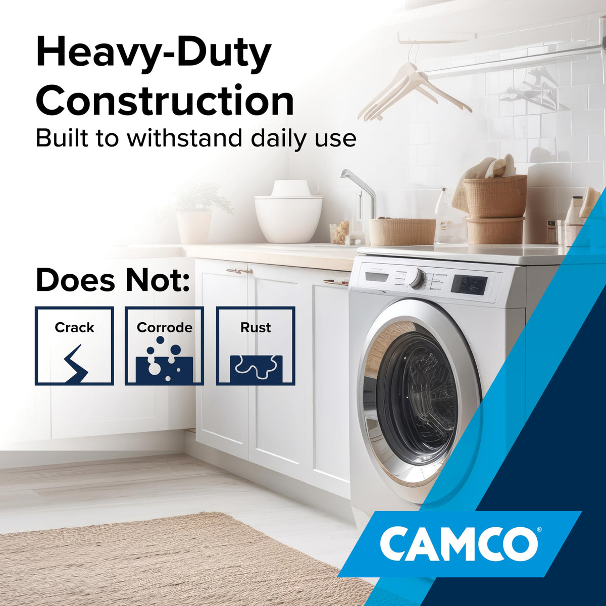 Pre-formed cut lines on Camco pan for easy sizing and installation