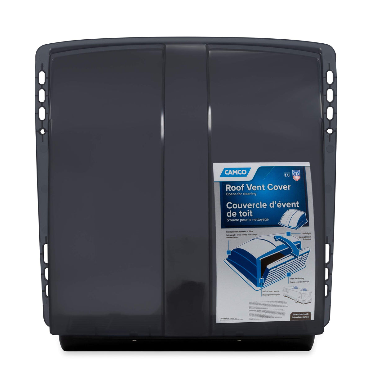 Camco smoke roof vent cover includes mounting hardware for quick install.
