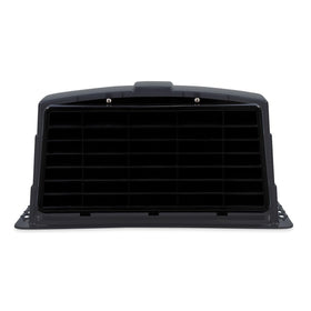 Camco smoke roof vent cover allows venting while traveling in rain.