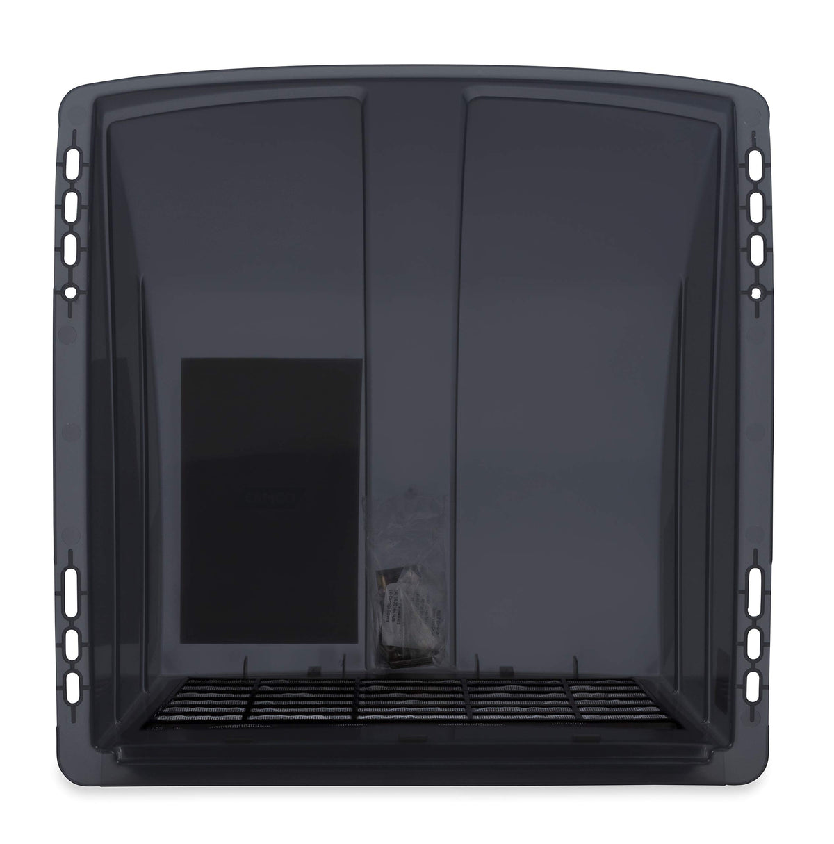 Camco smoke roof vent cover uses UV-stabilized resin for durability.