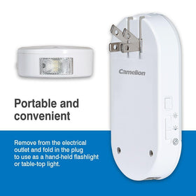 Camelion compact outlet-friendly design fits standard outlets without blocking others