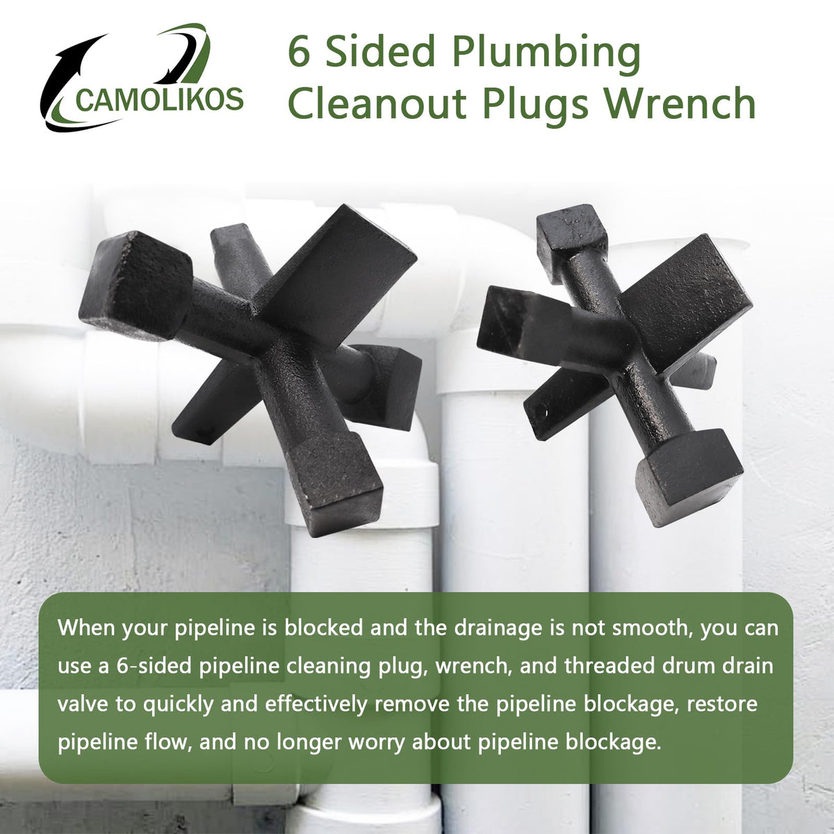 CAMOLIKOS at-home plumbing solution promotes safer, chemical-free clog removal and peace of mind.