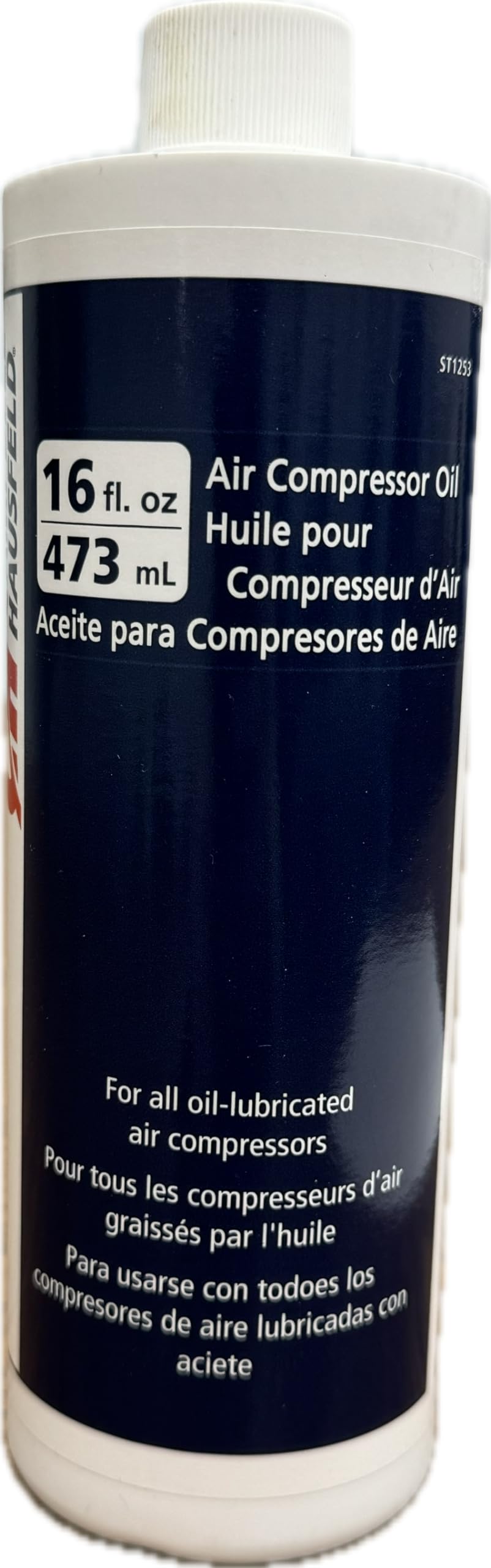 Campbell Hausfeld 16oz oil bottle for oil-lubricated compressors reduces valve buildup.