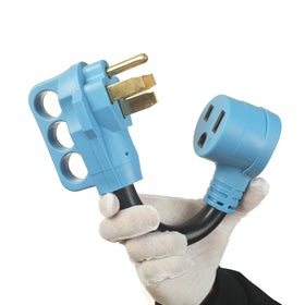CAMPELIFY RV plug adapter 12-inch cord provides portable 50A welder power.