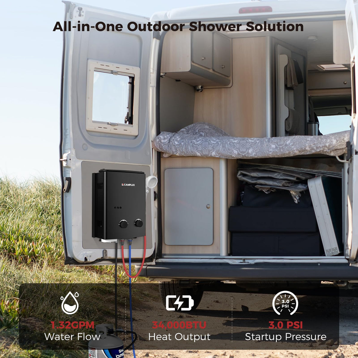 CAMPLUX AY132B compact design with folding handle for easy outdoor setup.