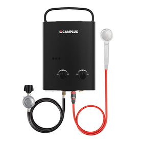 CAMPLUX AY132B portable water heater front view for outdoor showers.