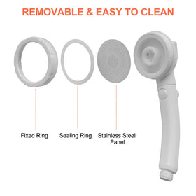 High-pressure CAMPLUX showerhead with water-saving micro nozzle technology.