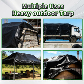 All-weather CAMPMAC tarp guards outdoor furniture and vehicles.