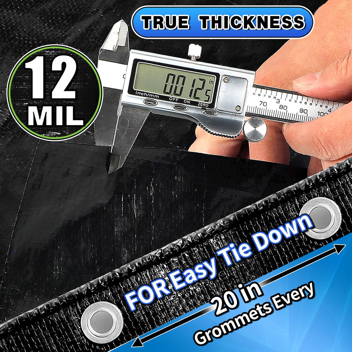 Cross-section shows 12 mil heavy-duty thickness for durability.