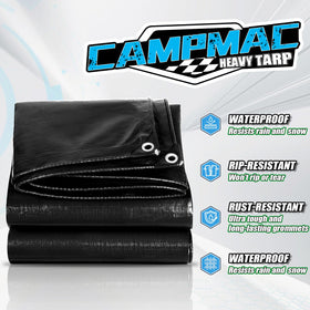 Close-up of rust-resistant grommets every 20 inches on the CAMPMAC tarp.