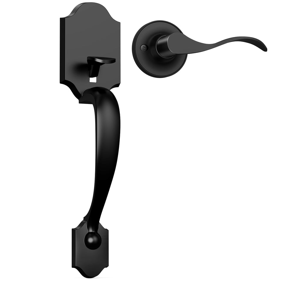 Camtek matte black front door handle with no lock enhances curb appeal and durability