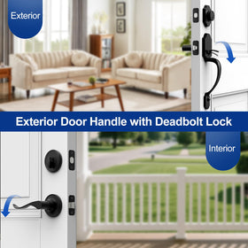 Camtek matte black deadbolt set with exterior key access for secure entry.