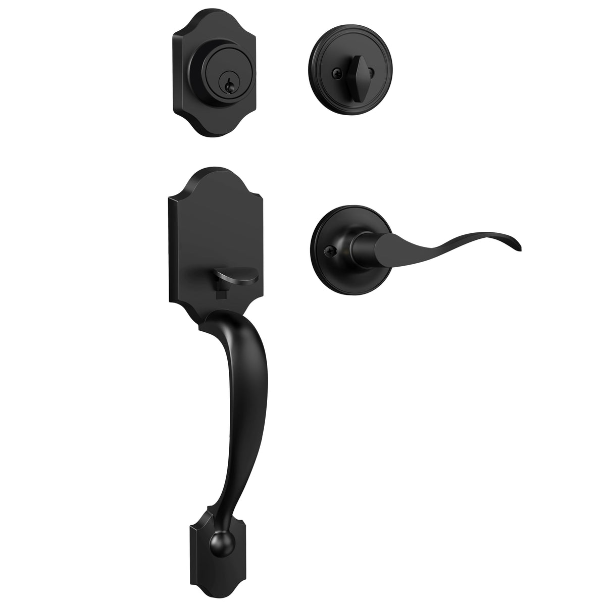 Camtek matte black front door handle showing sleek, modern design for entryways.