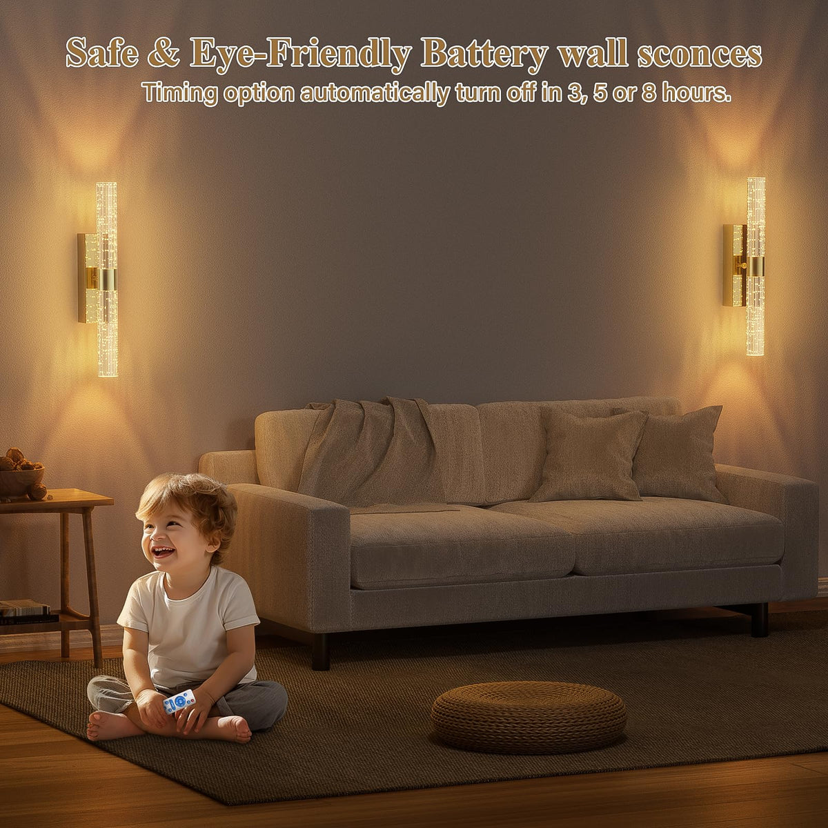 Camuucci sconces illuminate rooms during outages with reliable battery power.