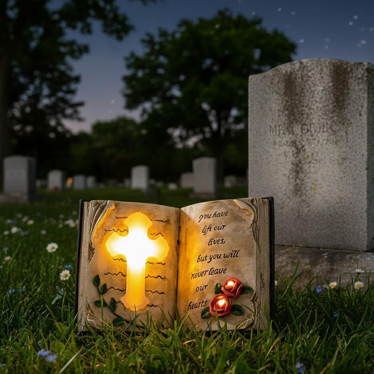 Candieslife solar panel night illumination lights the cross after dark