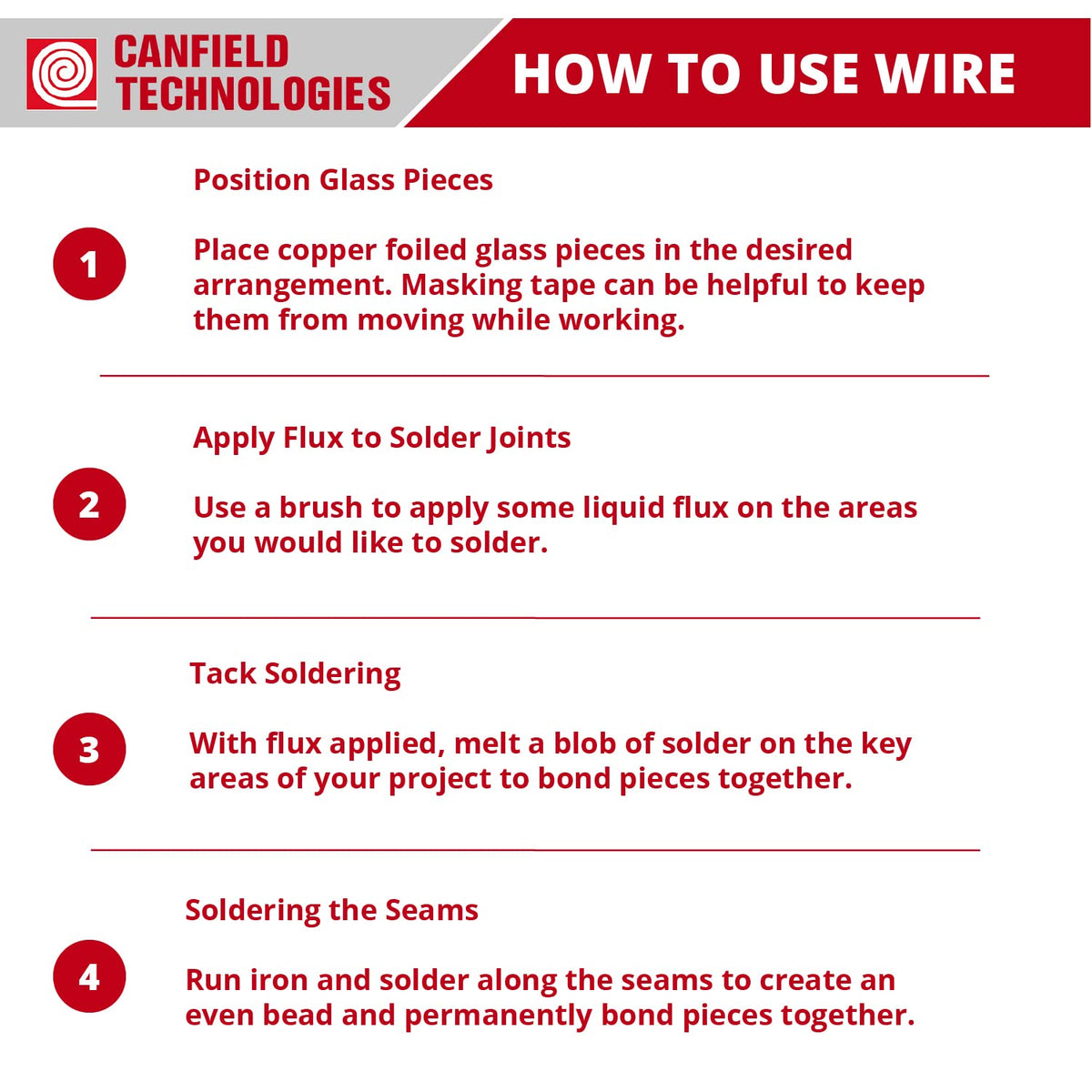 Canfield 60/40 solder flux wetting ensures even bead formation