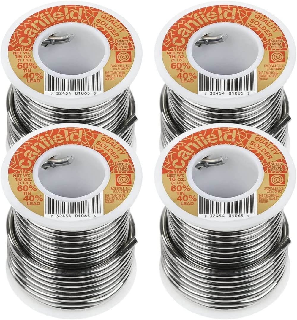 Canfield 60/40 solder spool close-up for stained glass with smooth beads