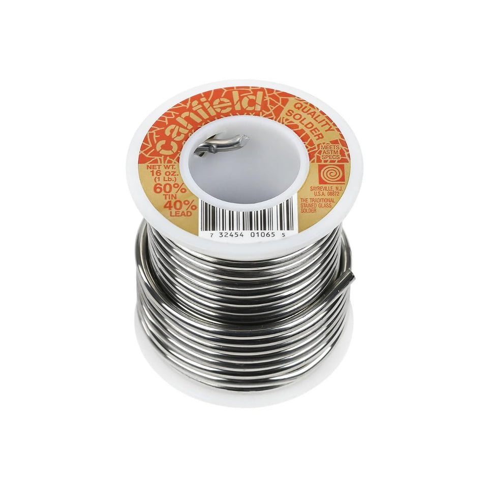 Canfield 60/40 solder spool for stained glass, delivering smooth joints.