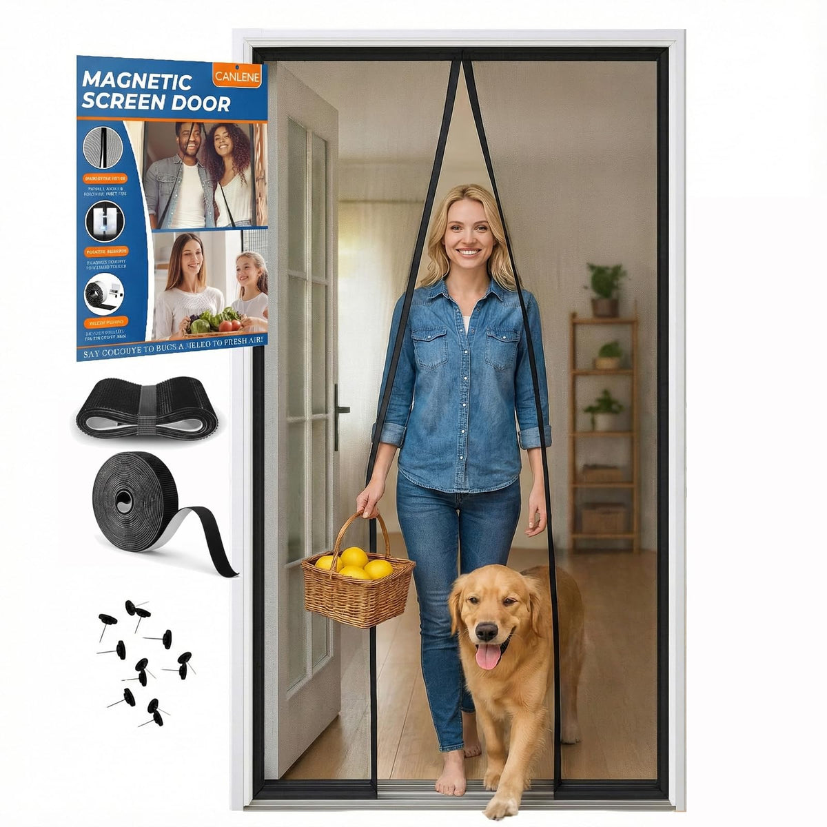 CANLENE premium magnetic screen door with reinforced top panel for durable daily use.