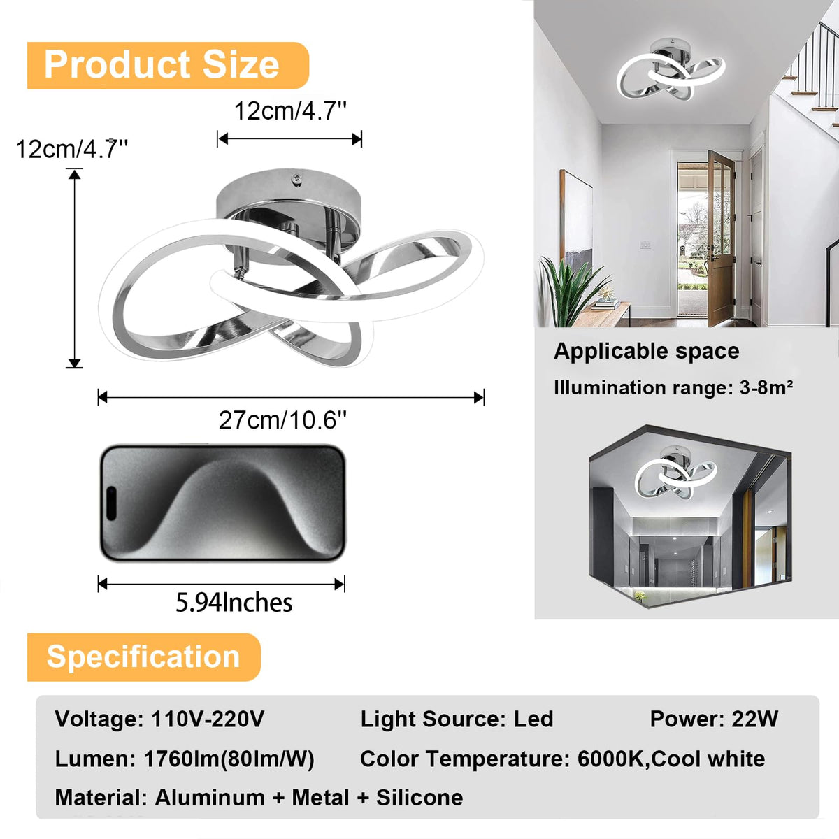 CANEOE LED ceiling fixture 22W provides bright, energy-efficient hallway lighting.