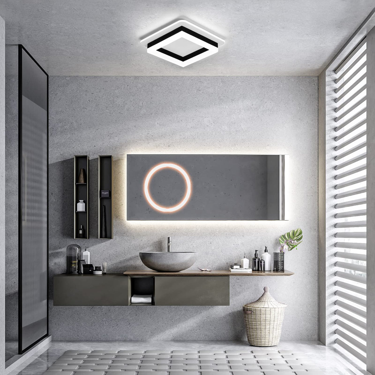 CANEOE square modern LED ceiling light fixture black finish close-up
