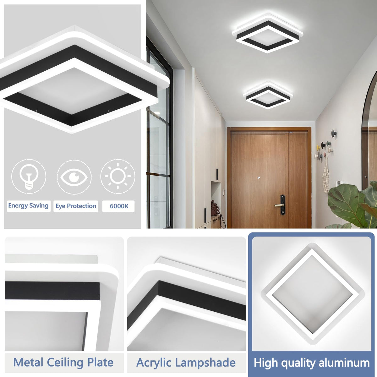 CANEOE square modern LED ceiling light fixture ideal for hallways and entryways