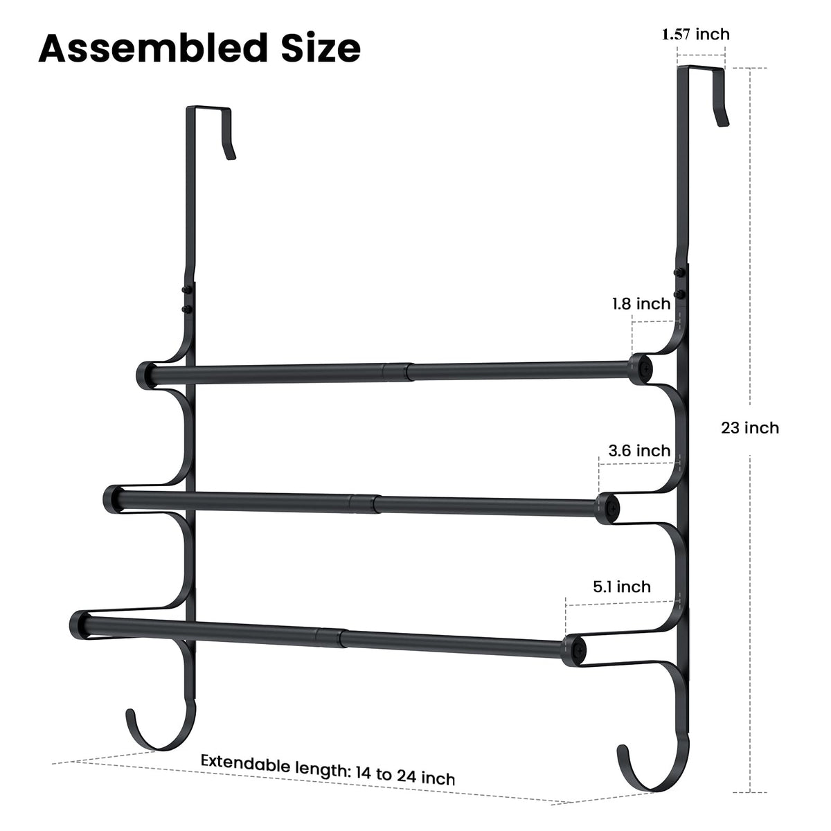 CANYAVE extendable bar demonstrates flexible 14–24 inch towel reach.