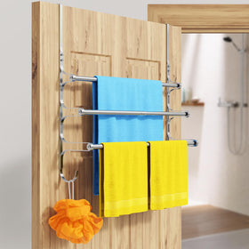 CANYAVE towel rack with extra hooks for added bathroom storage.