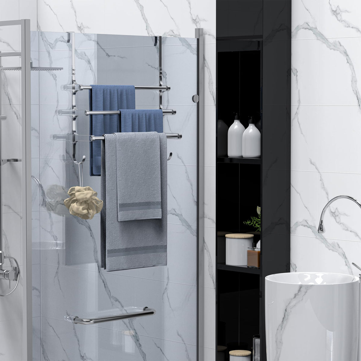 CANYAVE silver finish complements modern bathroom décor.