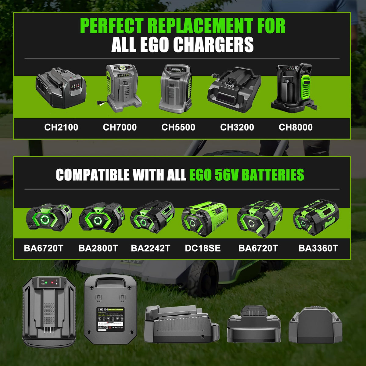 Capowill rapid charger compatibility chart with EGO Power+ batteries
