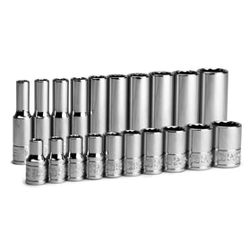 Capri Tools 1/4 in drive 12-point deep socket with tight grip for hard-to-reach fasteners.