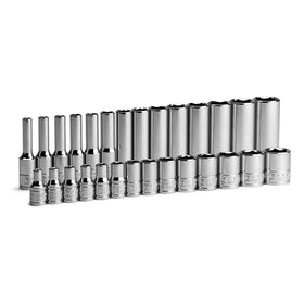 Capri Tools 1/4 in deep sockets set with 6-point grip for secure fasteners