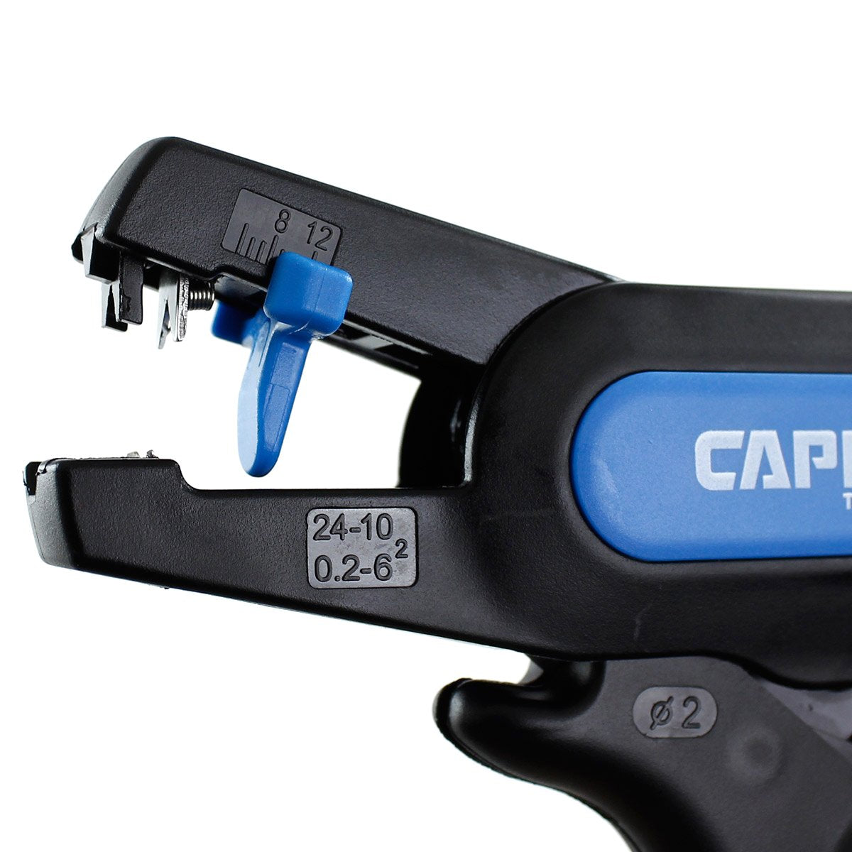 Capri Tools 20011 fast strip action eases repetitive wire work in tight panels.