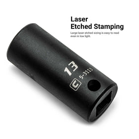 Capri Tools 3/8 drive semi-deep 14mm socket featuring WaveDrive grip design.