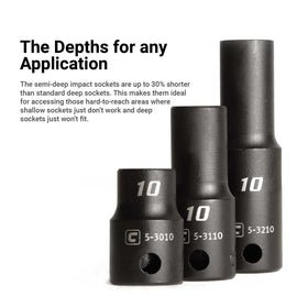 Capri Tools 3/8 drive semi-deep 9mm socket enables precise torque.