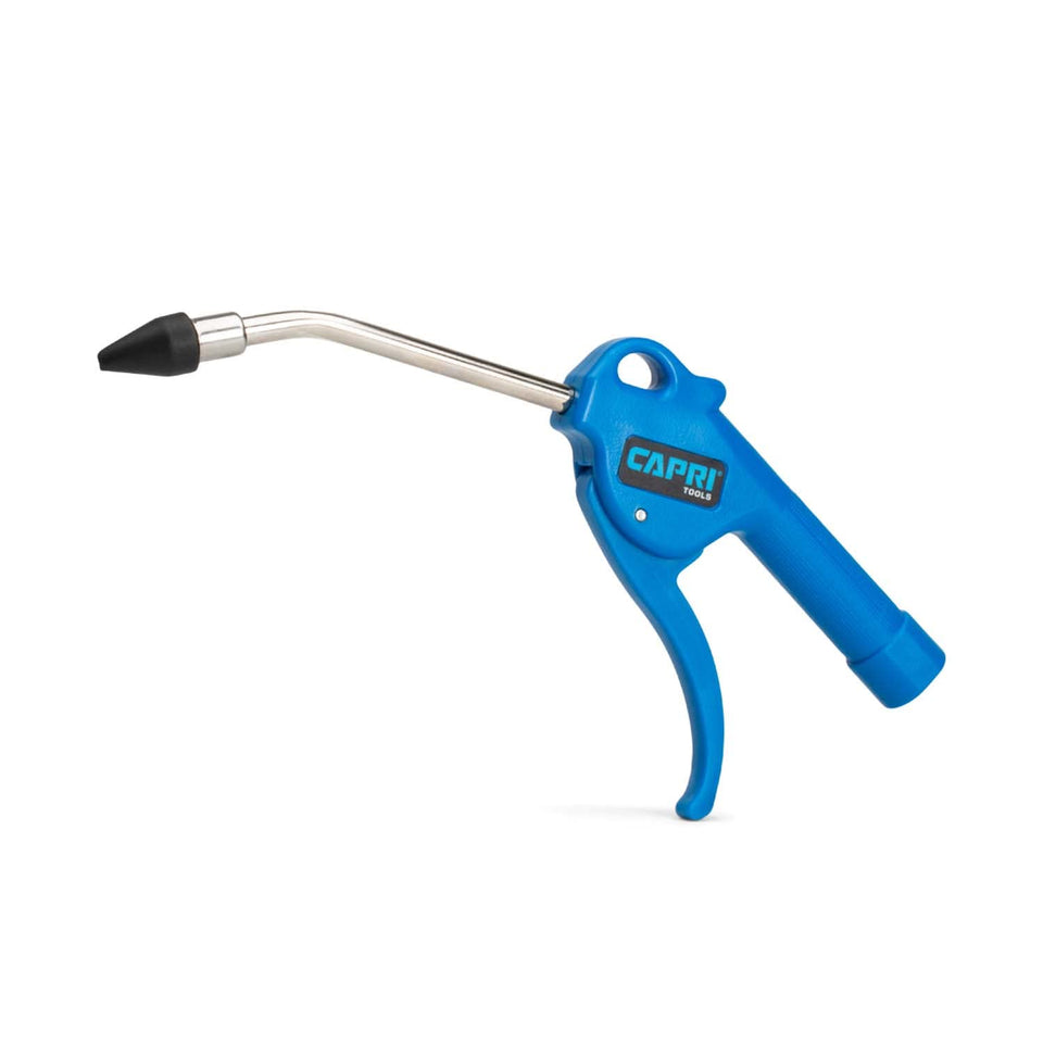 Capri Tools 5 in air blow gun with rubber tip, side view for precision drying