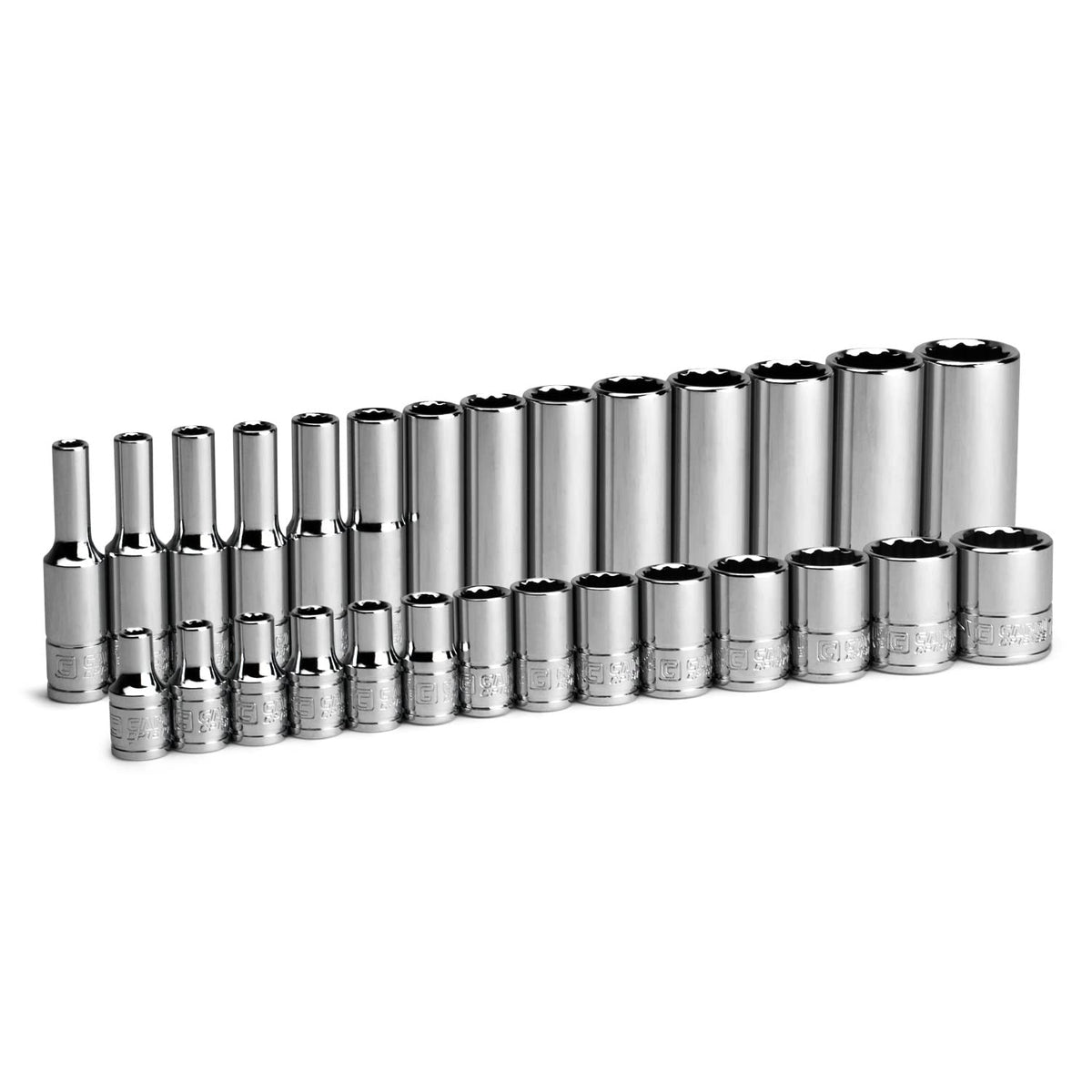 Capri Tools deep sockets 4–15 mm for 1/4 in drive with strong torque.