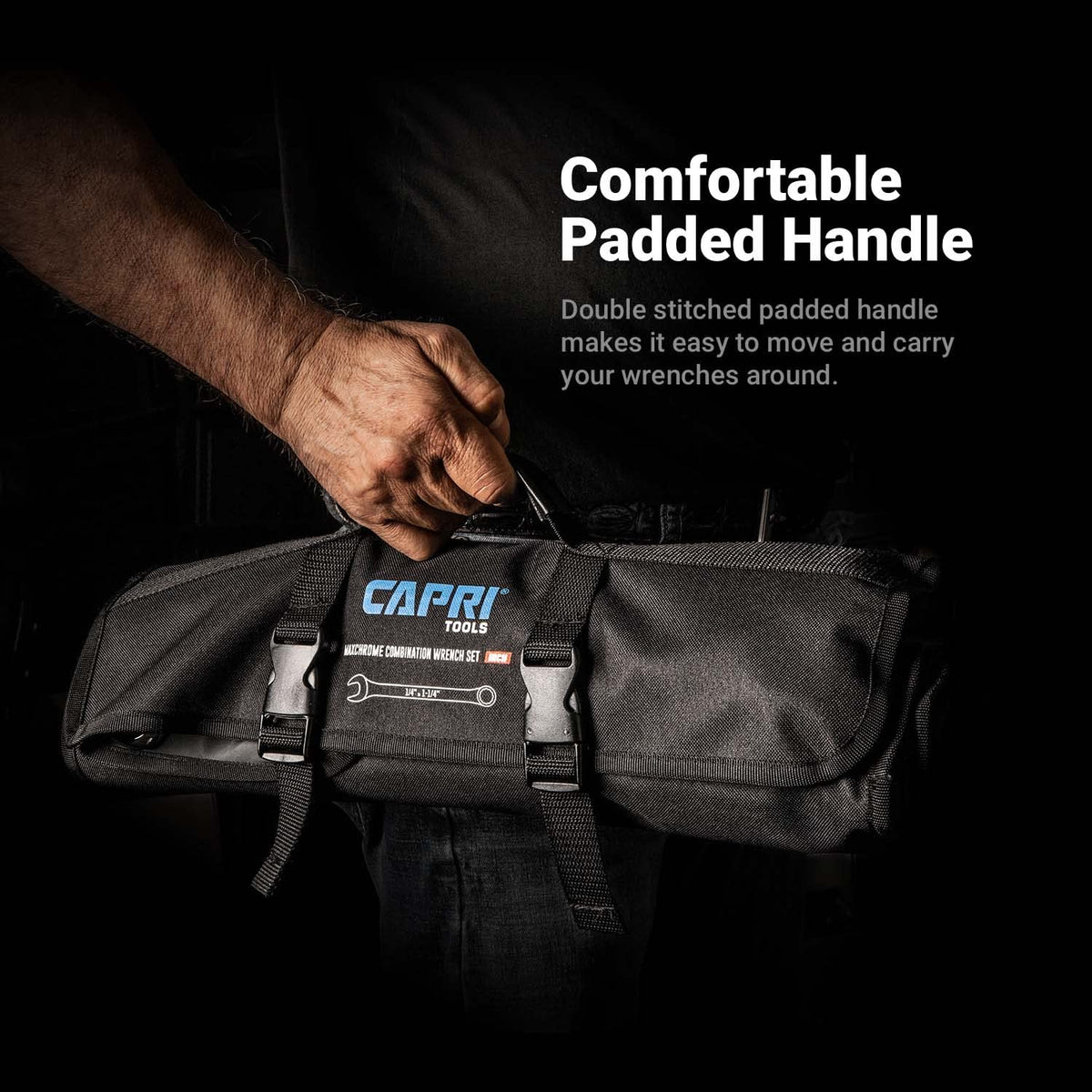 Capri Tools double stitched padded handle for comfortable carrying
