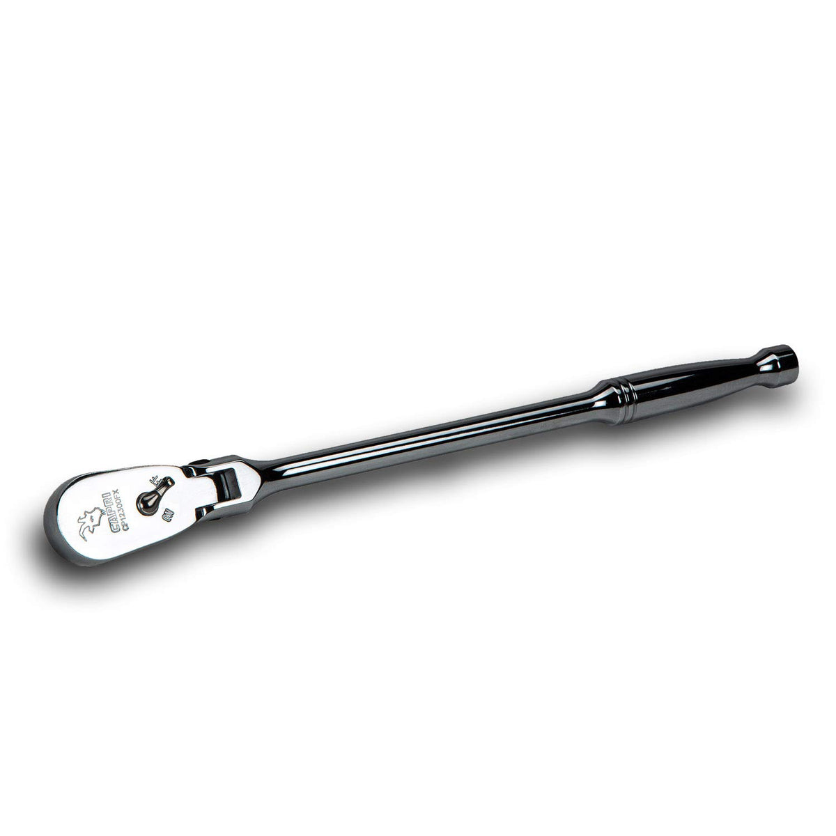 Capri Tools low-profile flex-head ratchet angled view for tight spaces and versatile access.