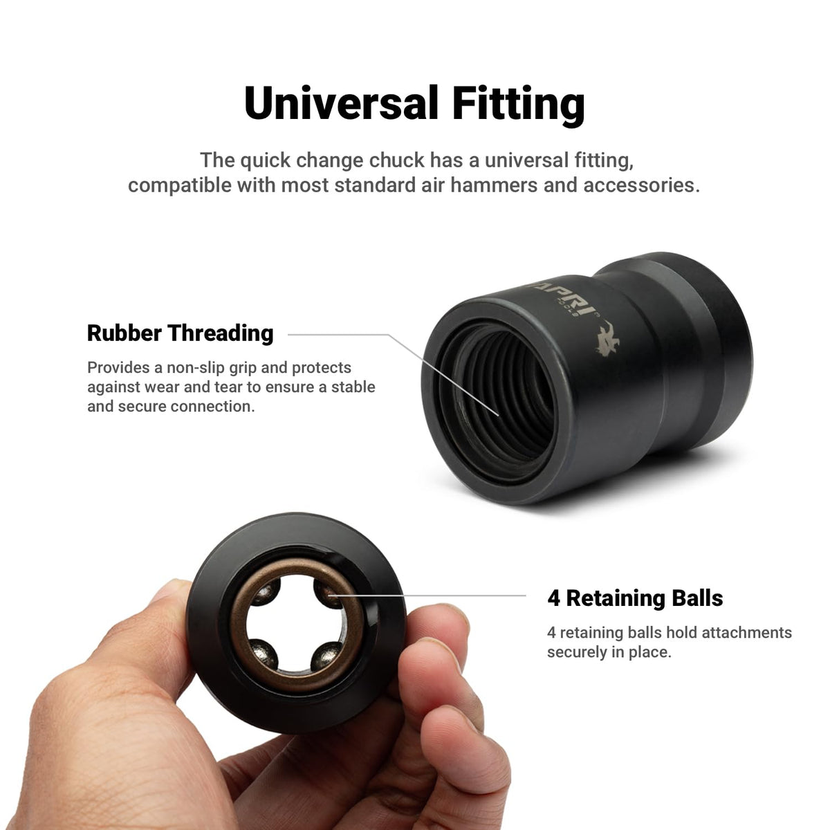 Capri Tools Quick Change Chuck has rubber threading for a non-slip grip.
