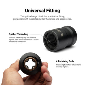 Capri Tools Quick Change Chuck has rubber threading for a non-slip grip.