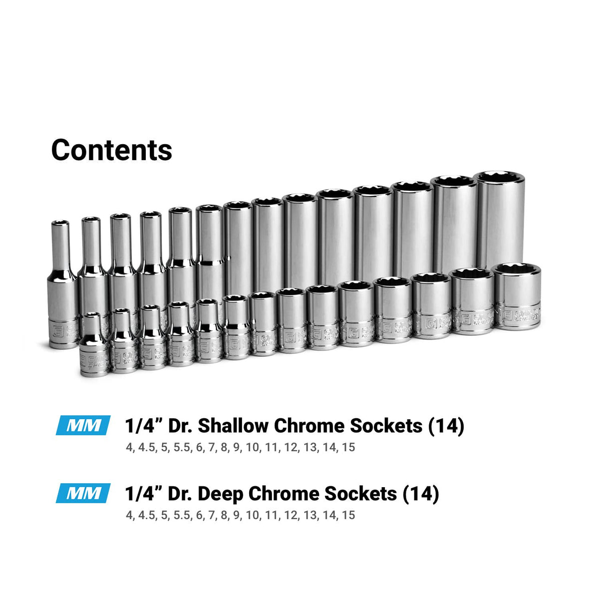 Capri Tools compact socket set case keeps tools organized.
