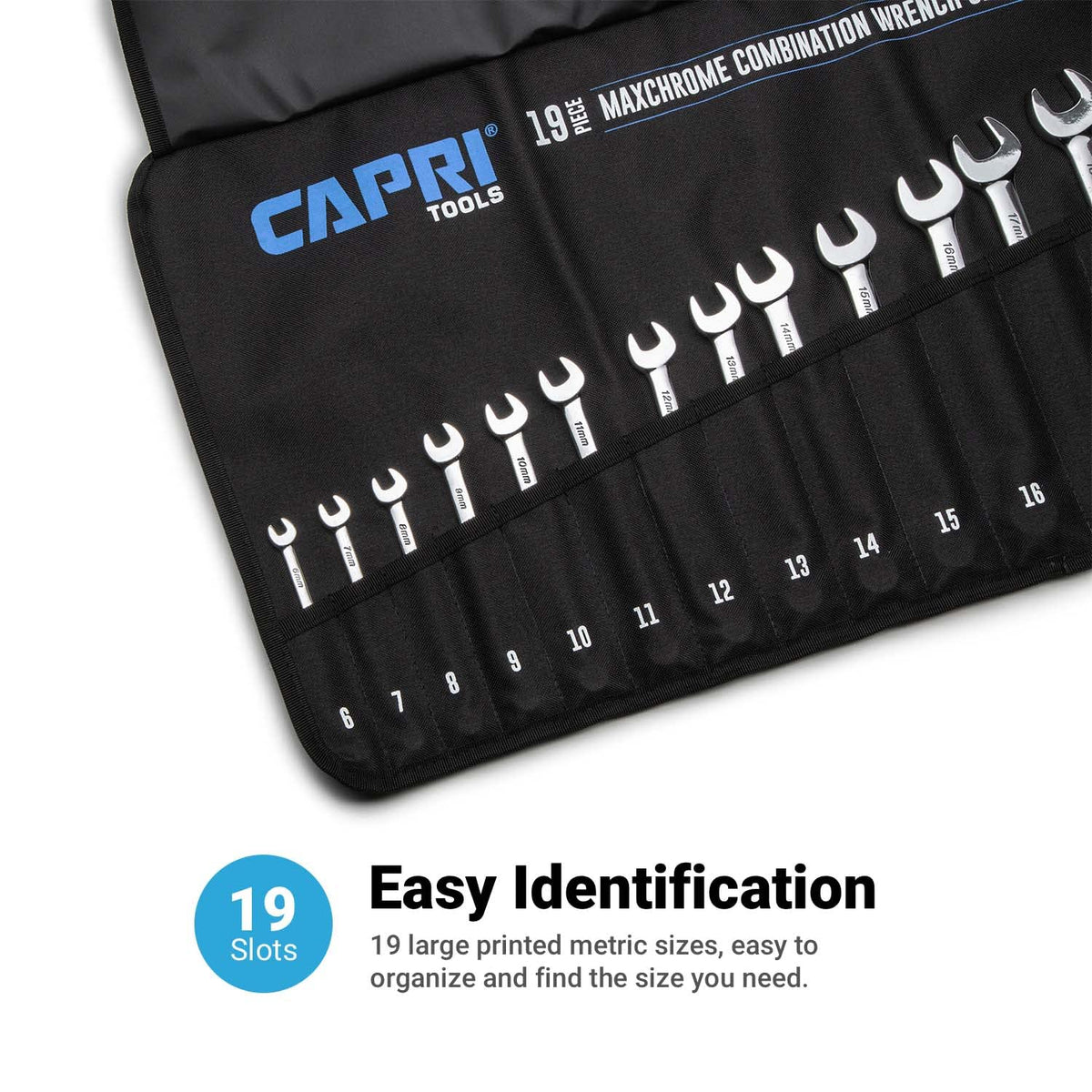 Capri Tools wrench roll canvas detail shows durable fabric and stitching.