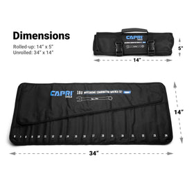 Capri Tools wrench roll in use with wrenches secured.