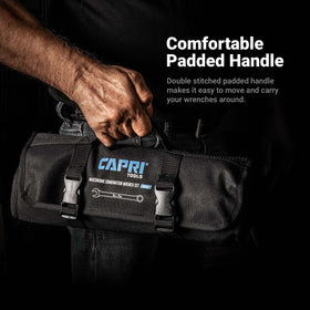 Capri Tools wrench roll water-resistant fabric protects contents.
