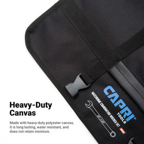 Capri Tools wrench roll-up pouch with 17-pocket layout keeps sizes at a glance